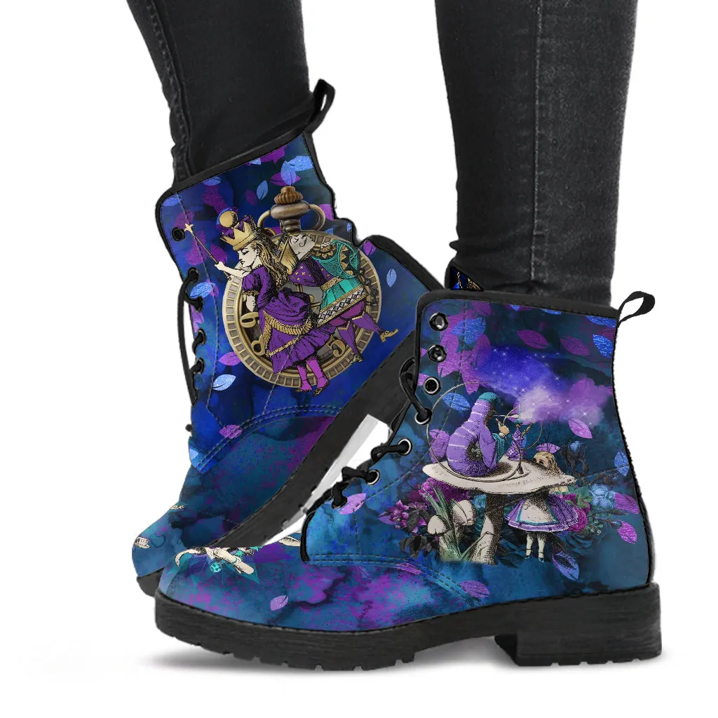 Alice in Wonderland Gifts #22 Purple Series | Purple Boots for Women, Combat Boots, Handmade Lace Up Boots, Women's Boots, Custom Shoes