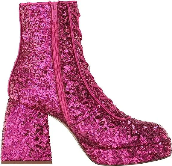 Circus By Sam Edelman Kia Sequin Dark Punk Pink Lace Up Side Zipper Ankle Boots