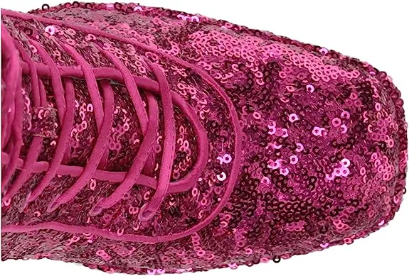 Circus By Sam Edelman Kia Sequin Dark Punk Pink Lace Up Side Zipper Ankle Boots