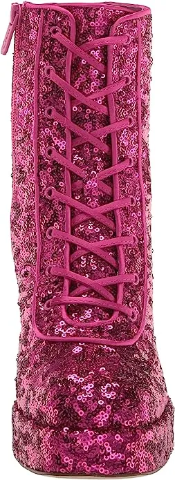 Circus By Sam Edelman Kia Sequin Dark Punk Pink Lace Up Side Zipper Ankle Boots