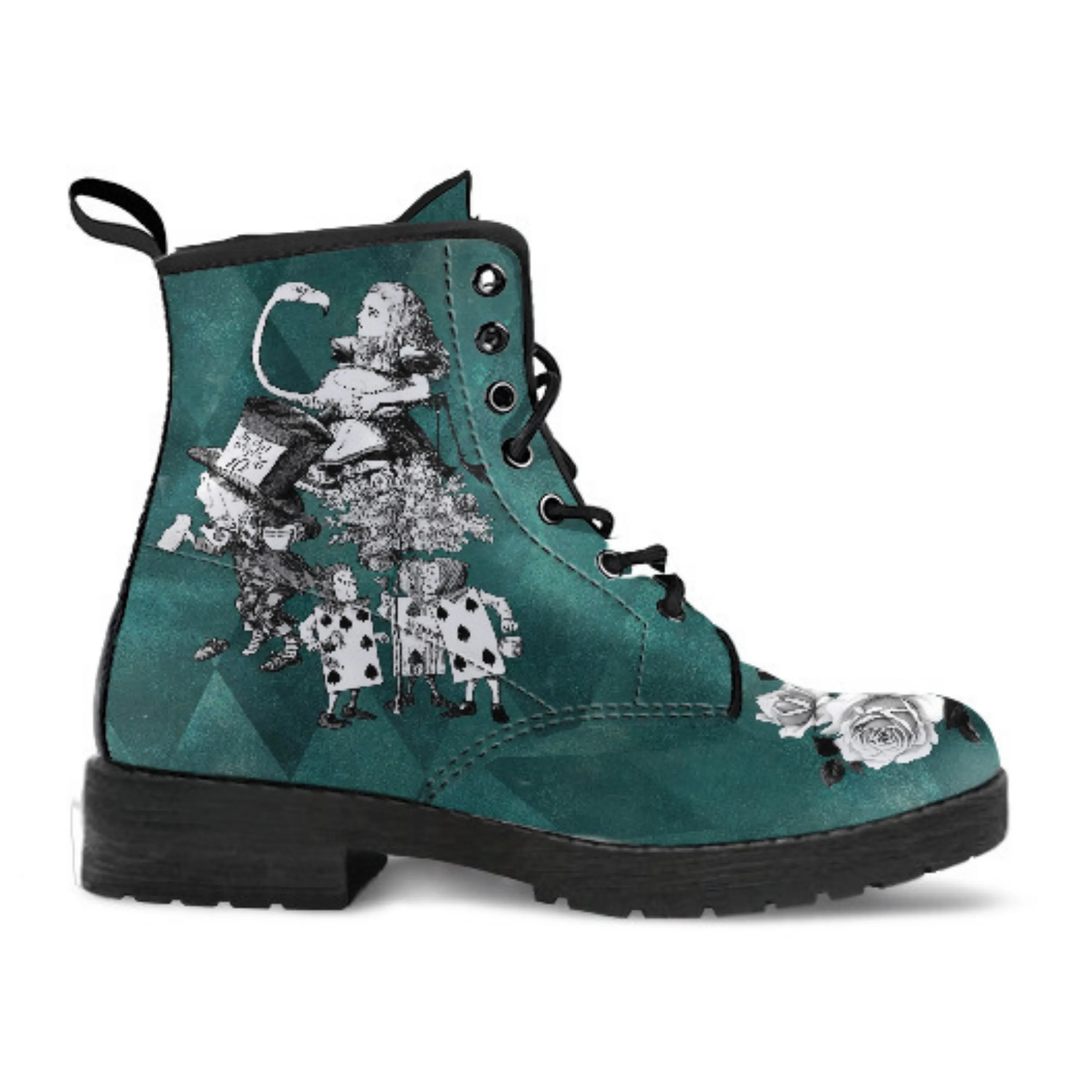 Combat Boots - Alice in Wonderland Gifts #65 Classic Series | Birthday Gifts, Gift Idea, Women's Boots, Custom Shoes, Vegan Shoes, 90s Boots