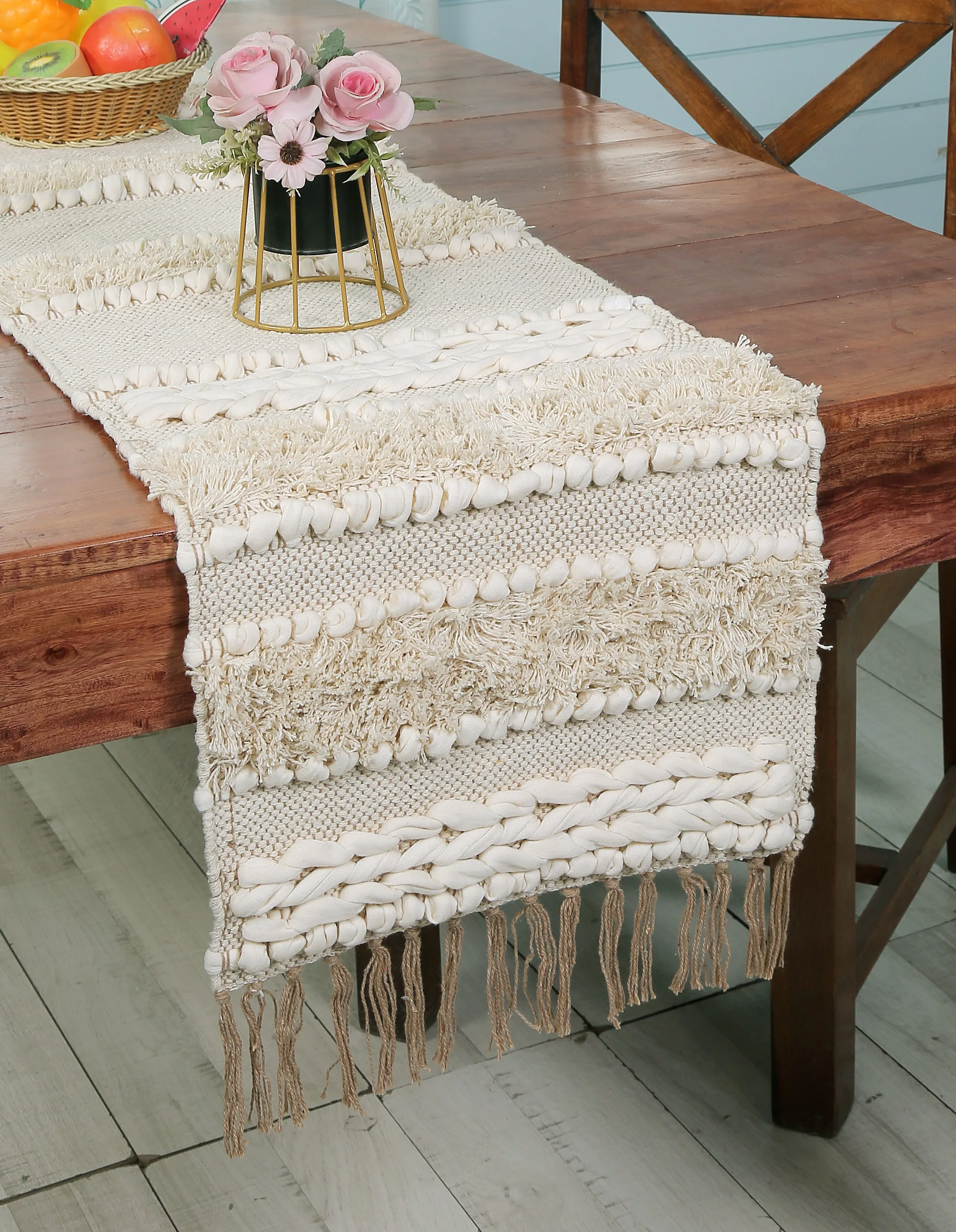 Luna Handcrafted Boho Table Runner with Tassels Ideal for Beach House