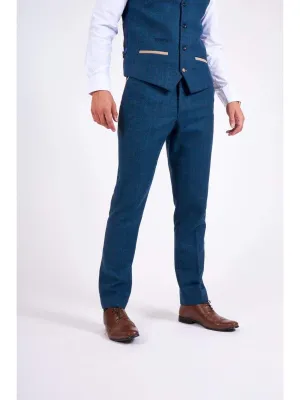 Marc Darcy Dion Men's Blue Slim Fit Check Tweed Trousers