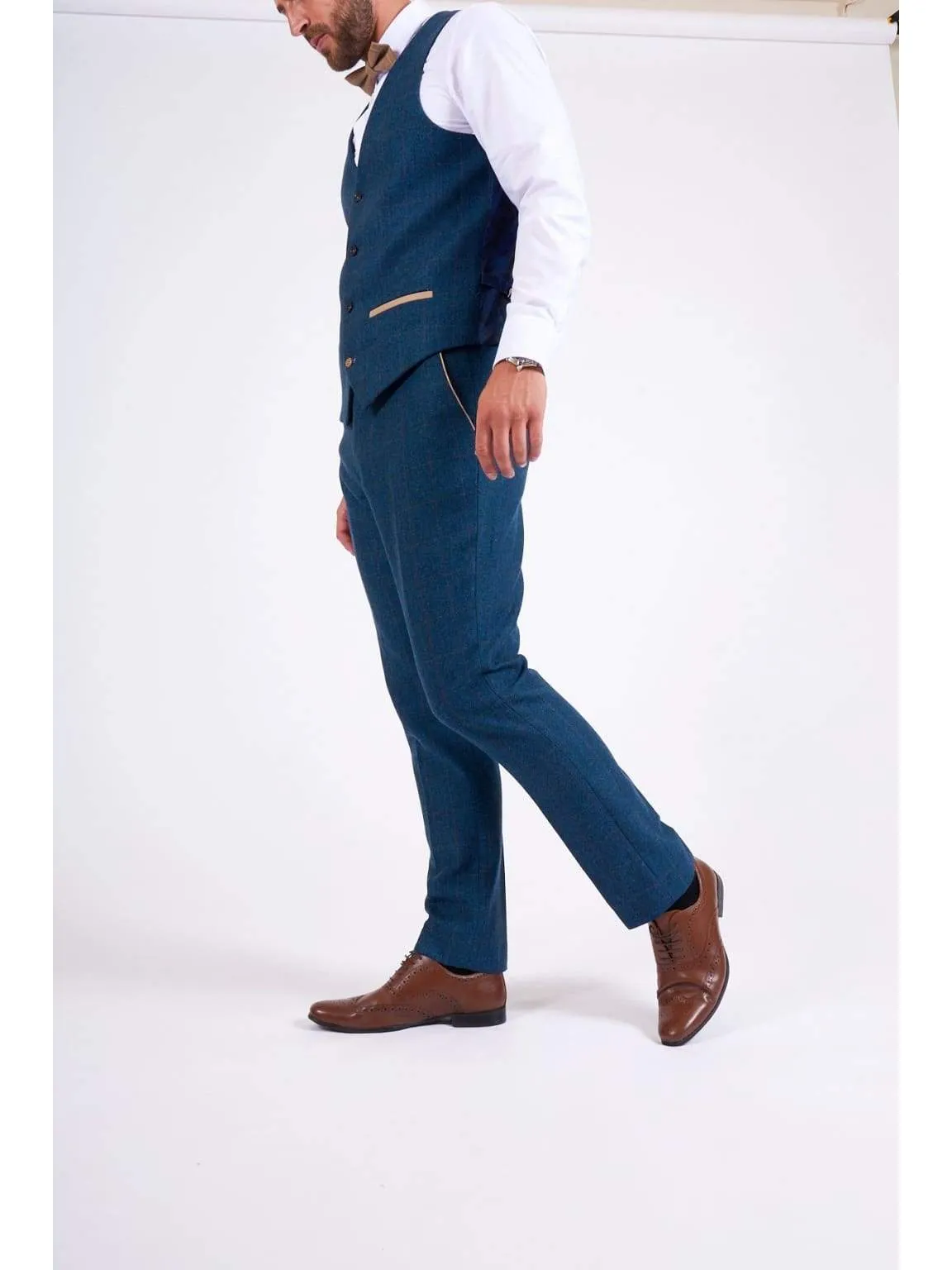 Marc Darcy Dion Men's Blue Slim Fit Check Tweed Trousers