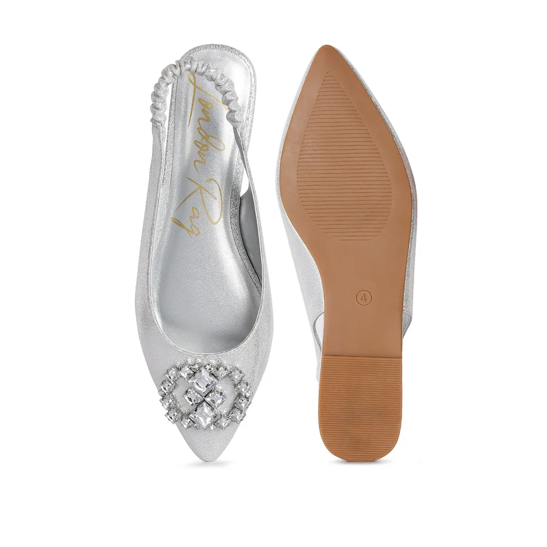 Metallic Diamante flats Mules