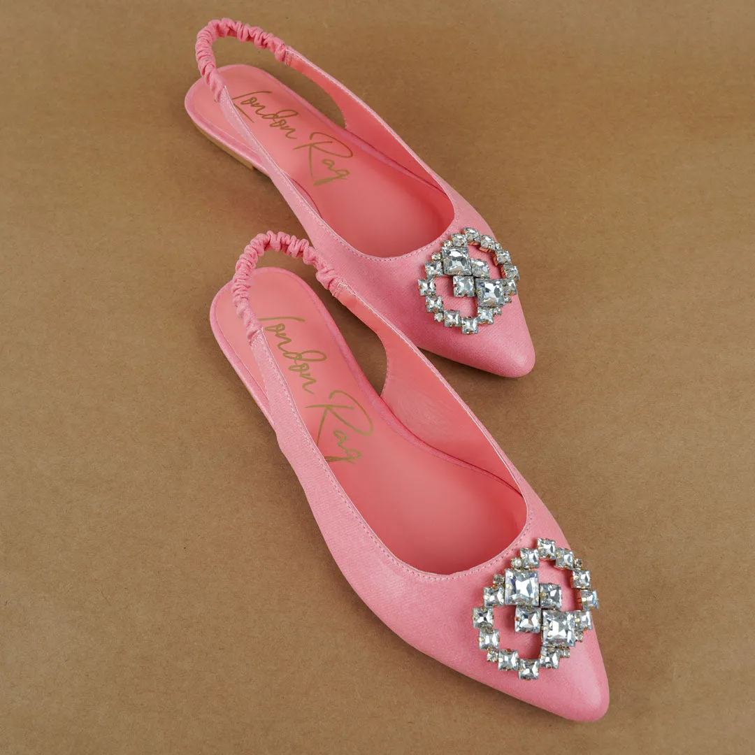 Metallic Diamante flats Mules