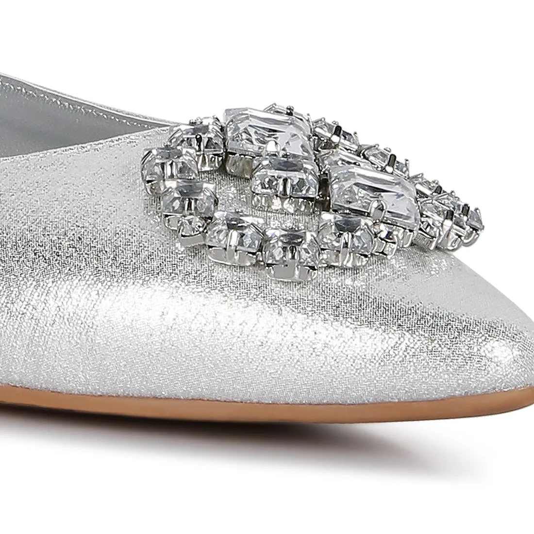 Metallic Diamante flats Mules