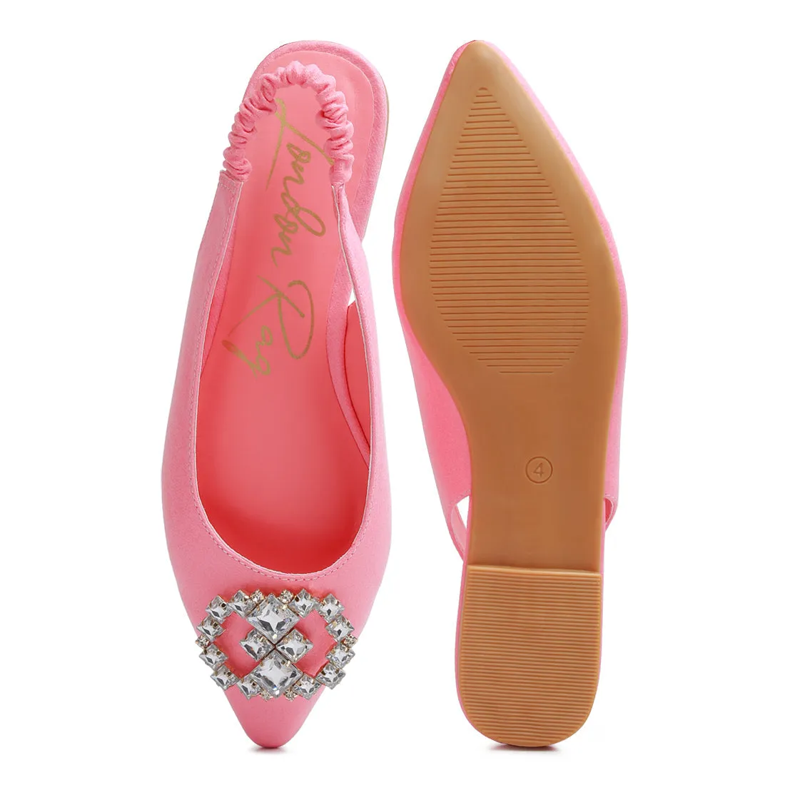 Metallic Diamante flats Mules