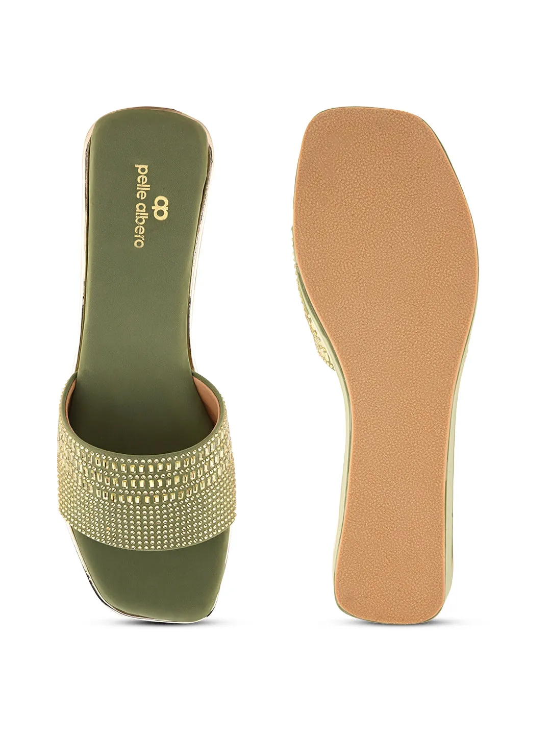 Pelle Ablero Green Wedge Sandals for Women