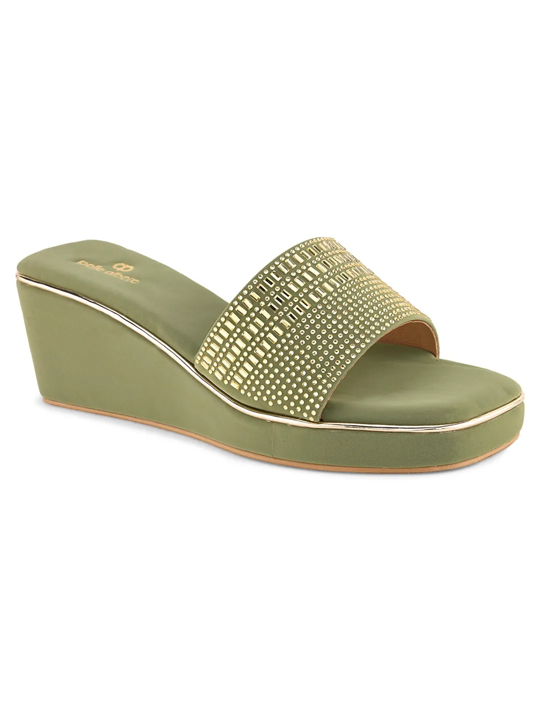 Pelle Ablero Green Wedge Sandals for Women