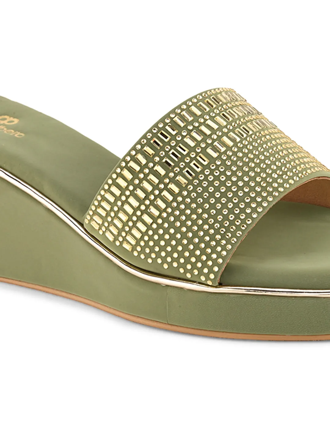 Pelle Ablero Green Wedge Sandals for Women