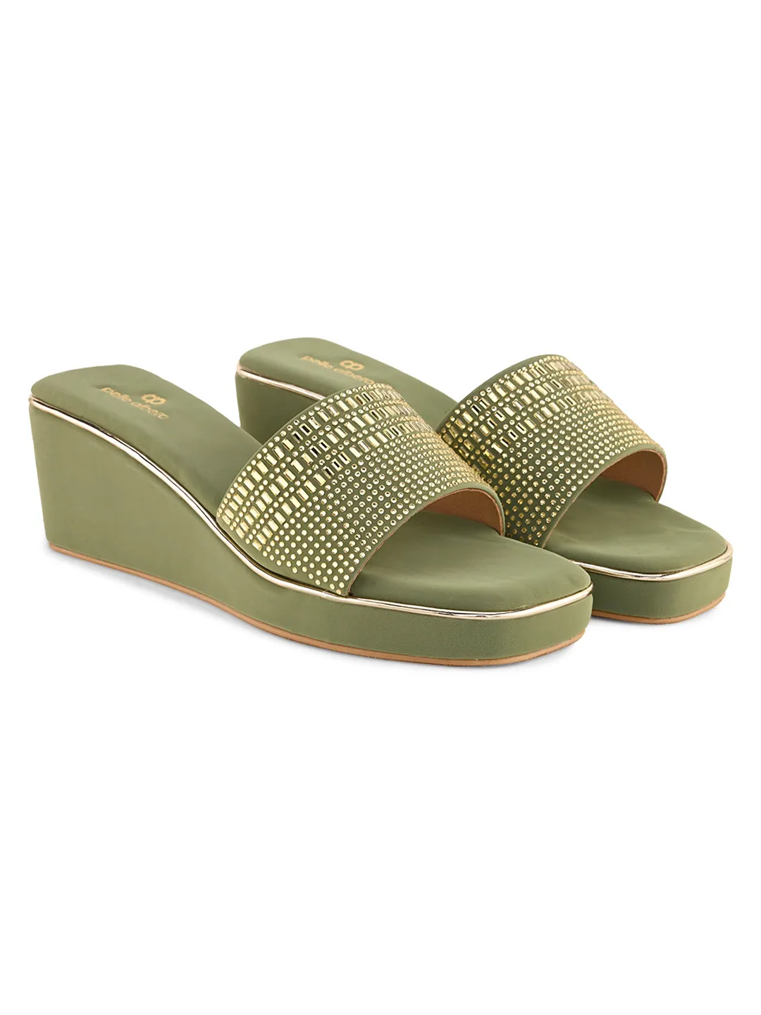 Pelle Ablero Green Wedge Sandals for Women