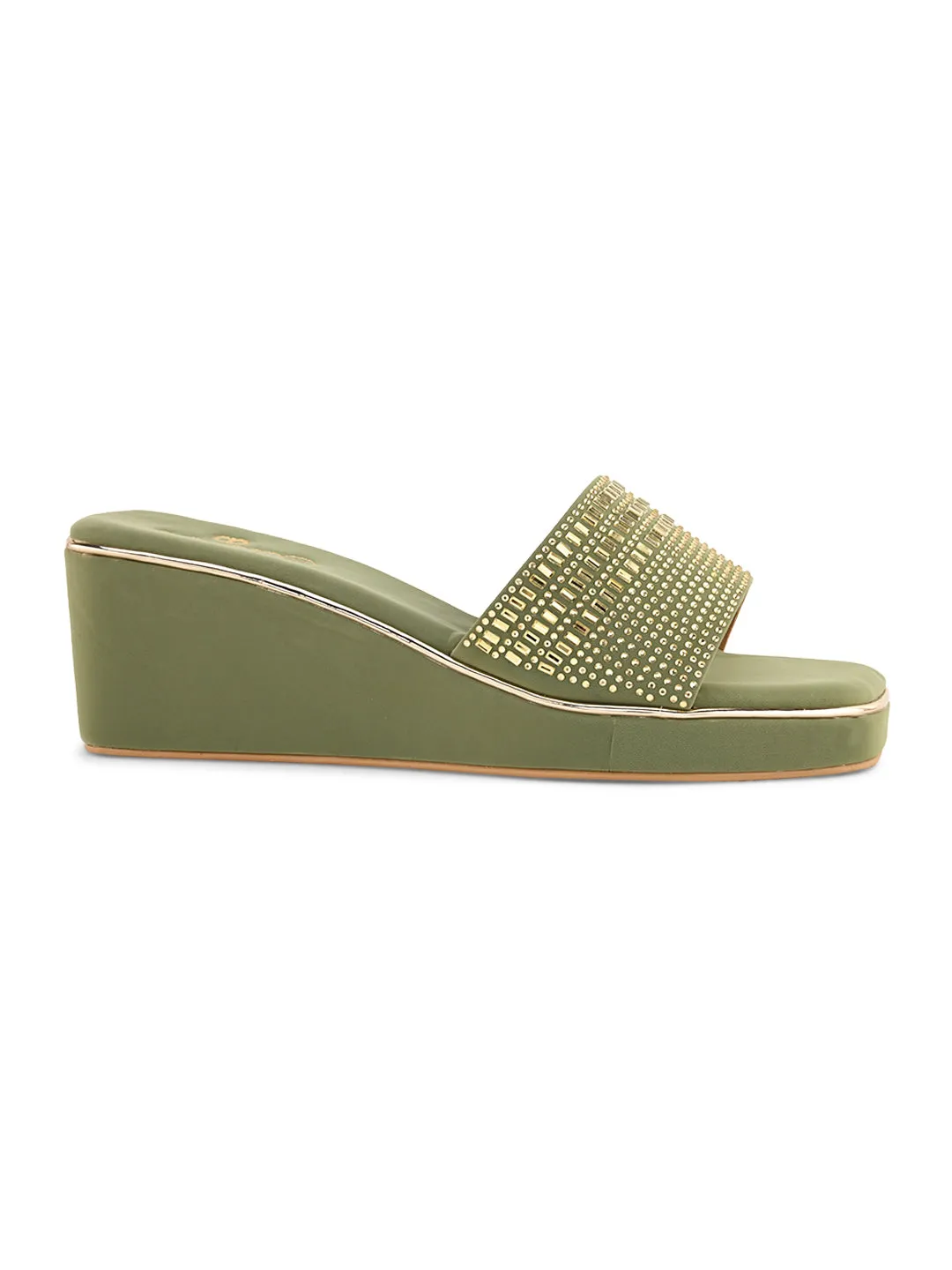 Pelle Ablero Green Wedge Sandals for Women