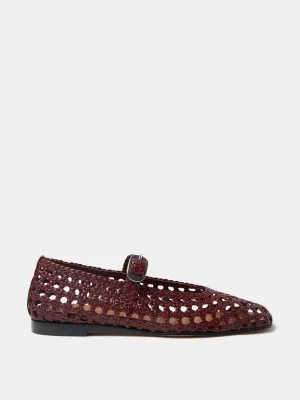 Red leather woven Mary Jane flats