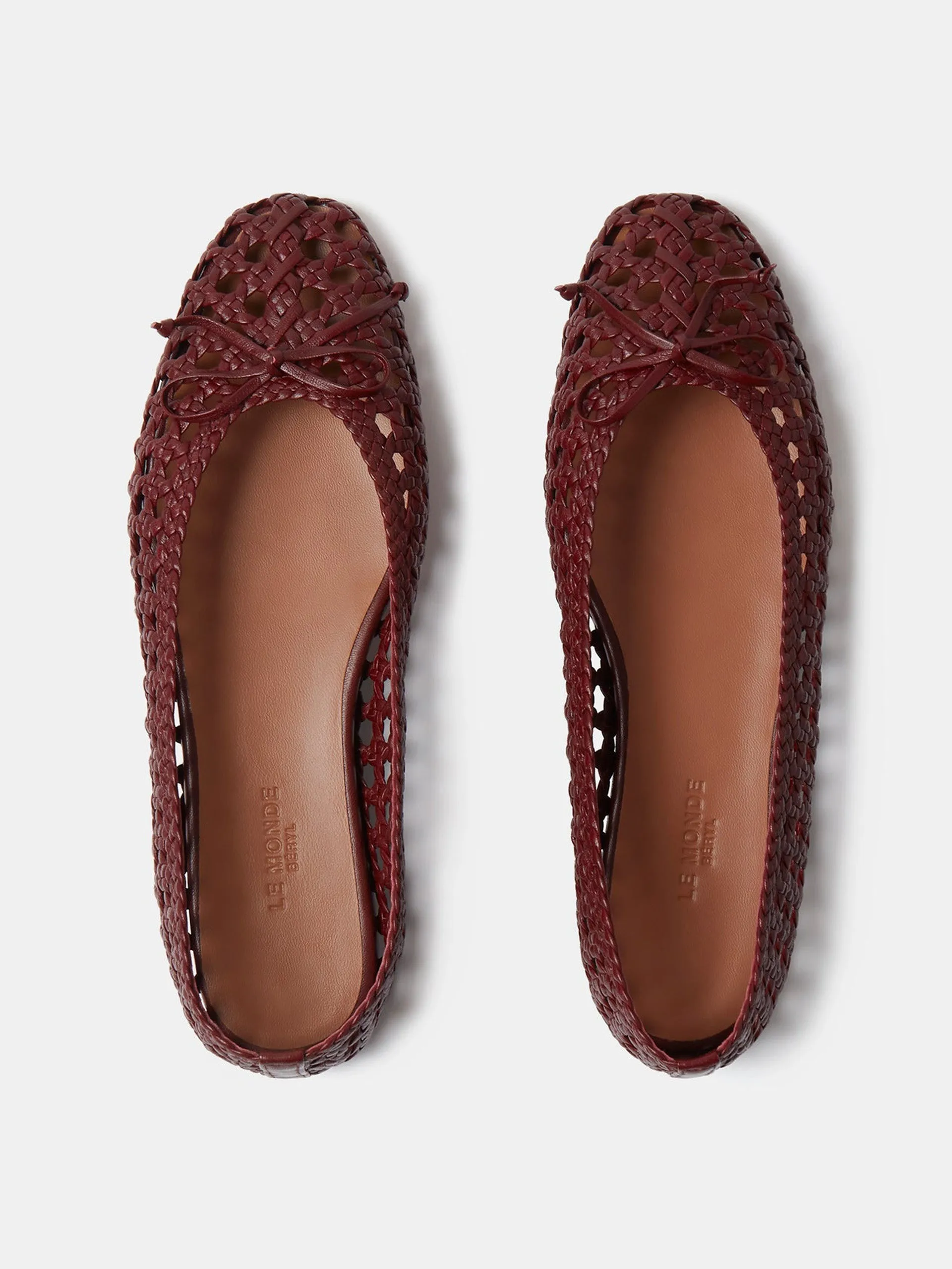Red leather woven regency slipper flats