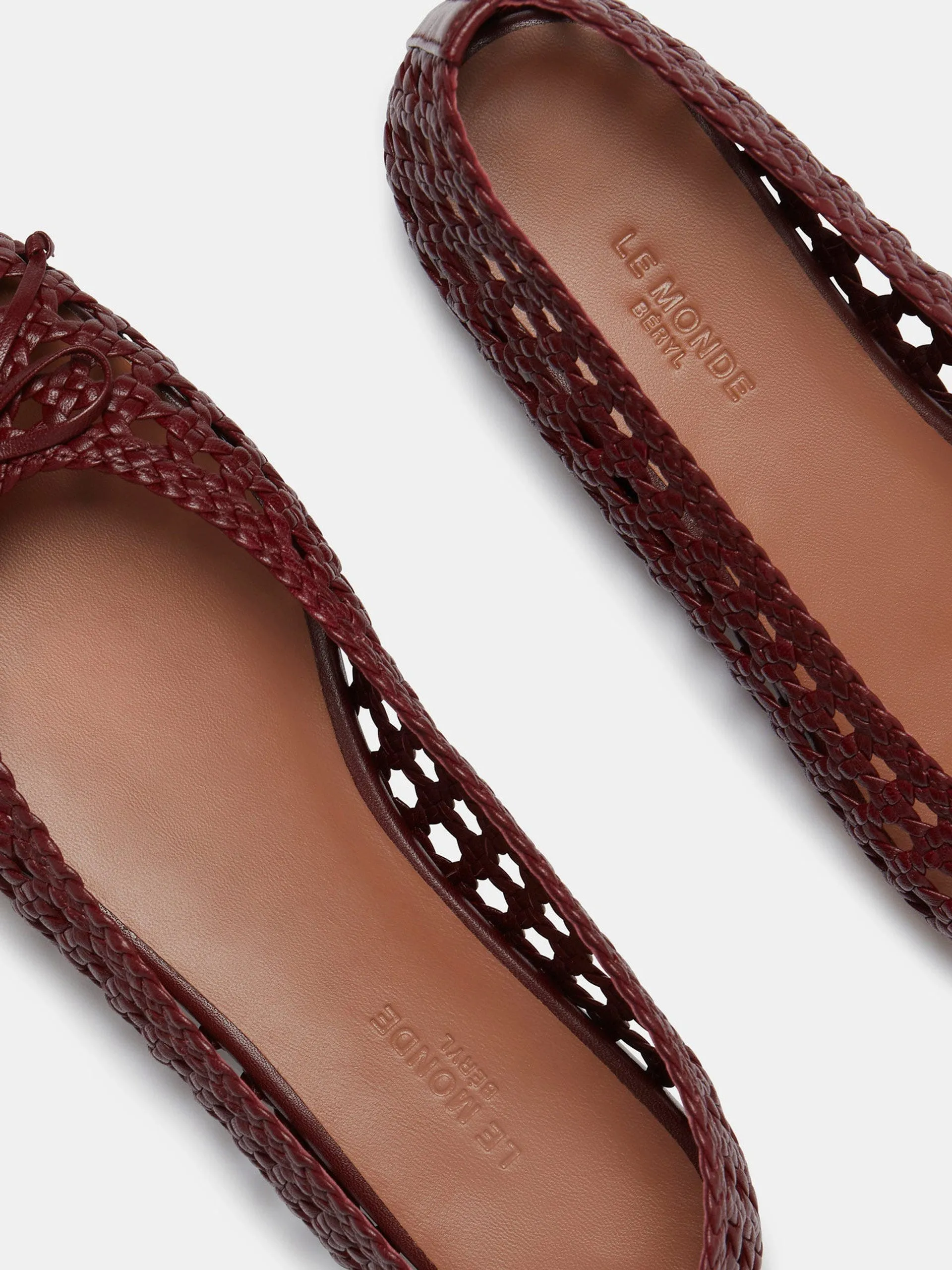 Red leather woven regency slipper flats