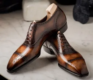 Tan Leather Nantes Brogue Toe Cap Oxford Shoes - AW24