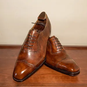 Tan Leather Sardinia Brogue Toe Cap Adelaide Oxford Shoes - AW24