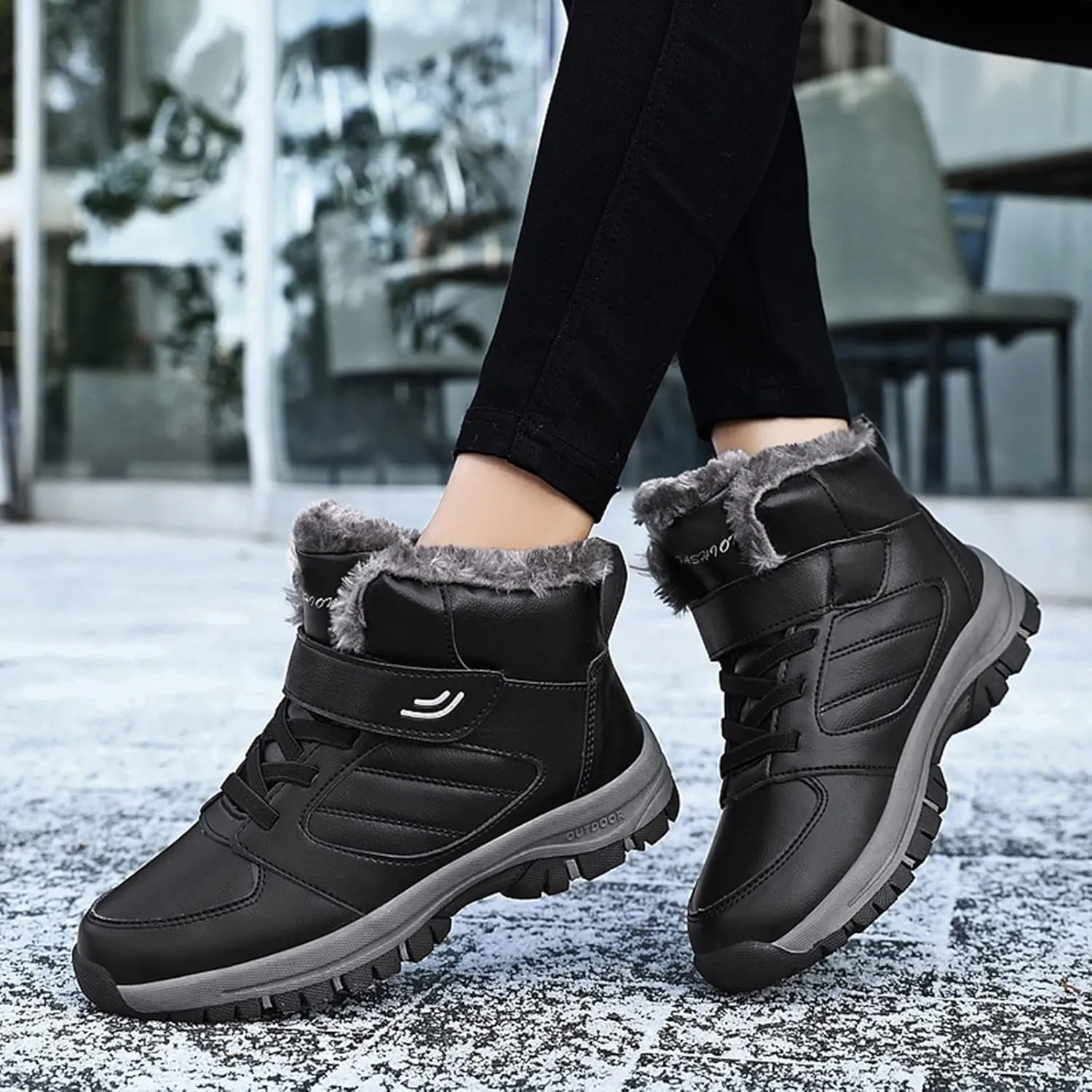 Work Boots for Men Waterproof Hiking Sneakers Zip Up Fur Lined Women's Safety Shoes Food Service Outdoor Botas Waterproof Soft Toe Work Hike Grounded Footwear