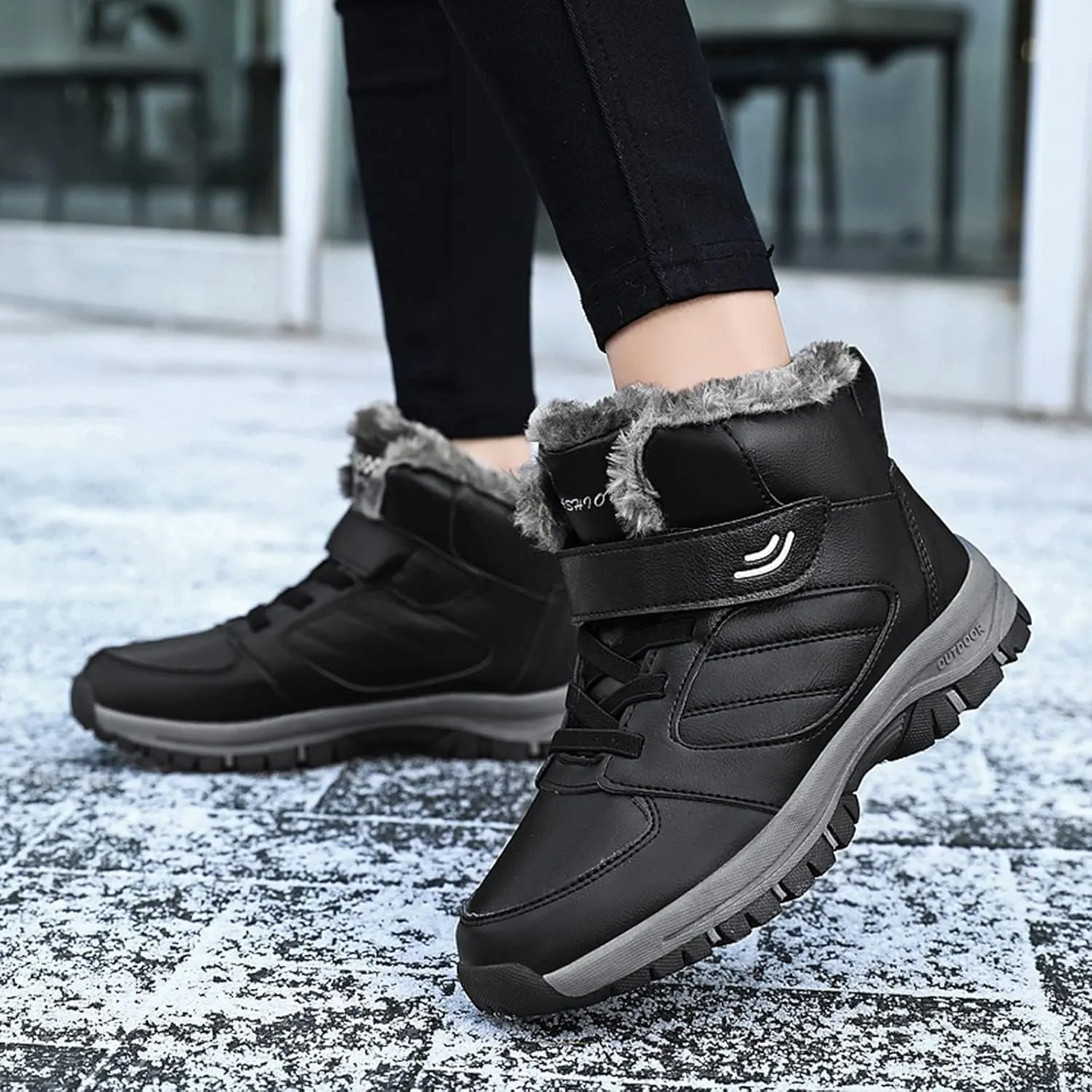 Work Boots for Men Waterproof Hiking Sneakers Zip Up Fur Lined Women's Safety Shoes Food Service Outdoor Botas Waterproof Soft Toe Work Hike Grounded Footwear
