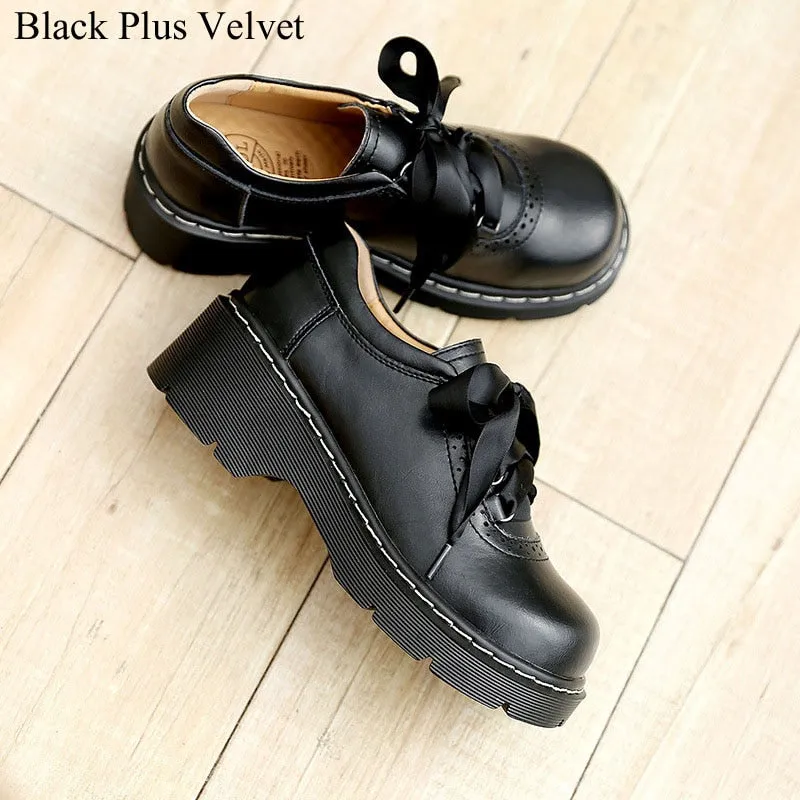 xakxx Women Ribbon Lace Up Oxford Shoes Genuine Split Leather Brogues New Arrival Retro Ladies Flats Zapatos De Mujer1004