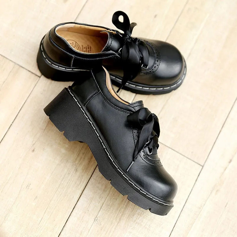 xakxx Women Ribbon Lace Up Oxford Shoes Genuine Split Leather Brogues New Arrival Retro Ladies Flats Zapatos De Mujer1004
